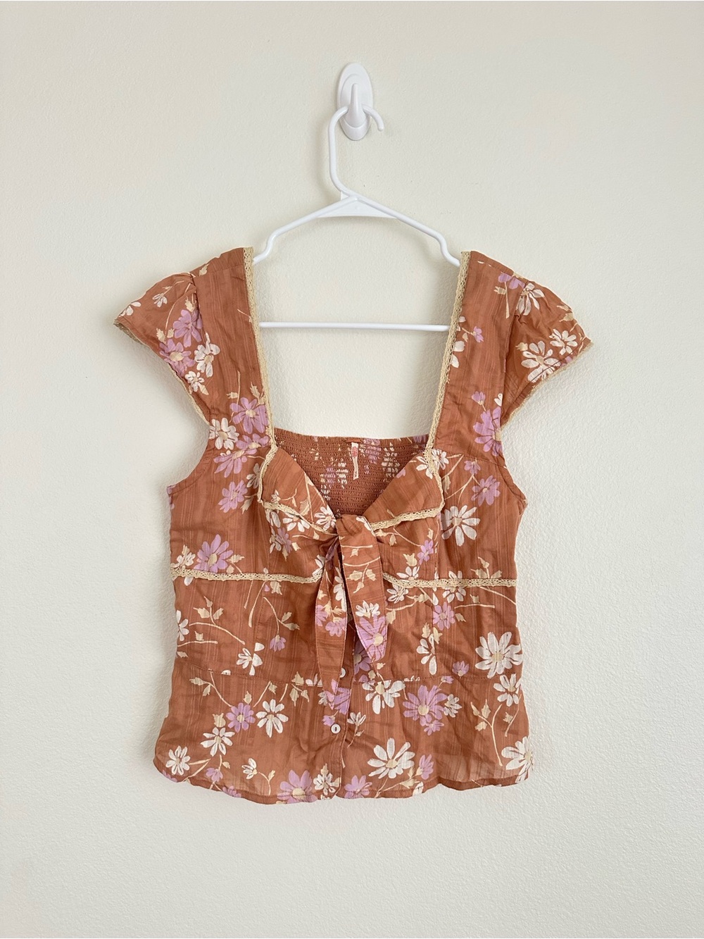 Free People floral printed cap sleeve top